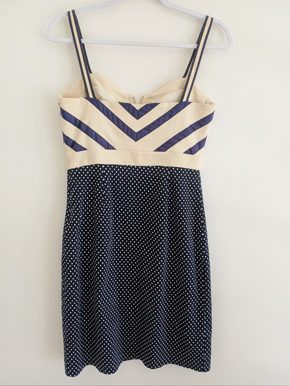 Pink Martini Navy & Cream Polka Dot Mini Dress Zip front Sz S - Picture 3 of 16
